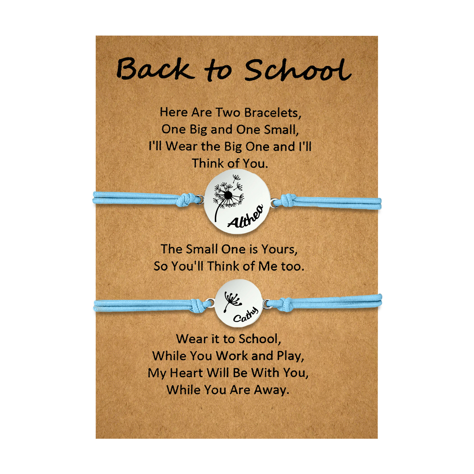 2 Pcs Dandelion Bracelet Set Custom 2 Names Adjustable Bracelets Back to School Gifts for Daughter-Jessemade AU