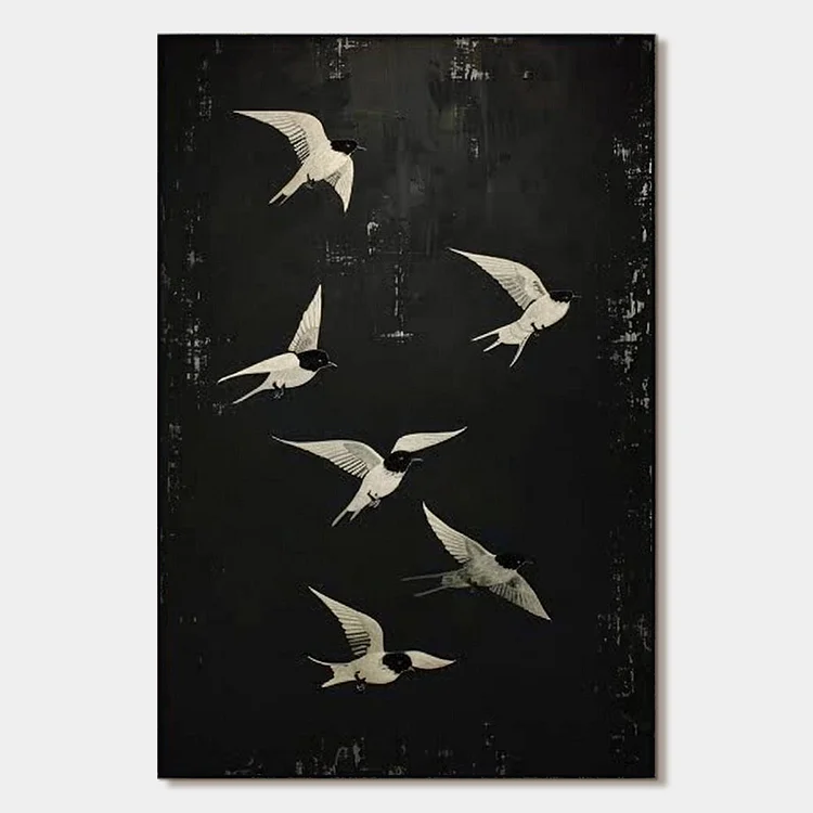 FLIGHT: Minimalist Birds in Flight Oil Painting（Canvas painting）