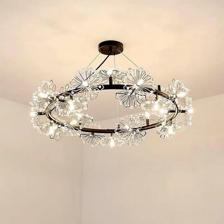 Ornate Retro Circle Design Chandeliers Metal Crystal Chandeliers Ceiling Light 20 Bulbs - Appledas