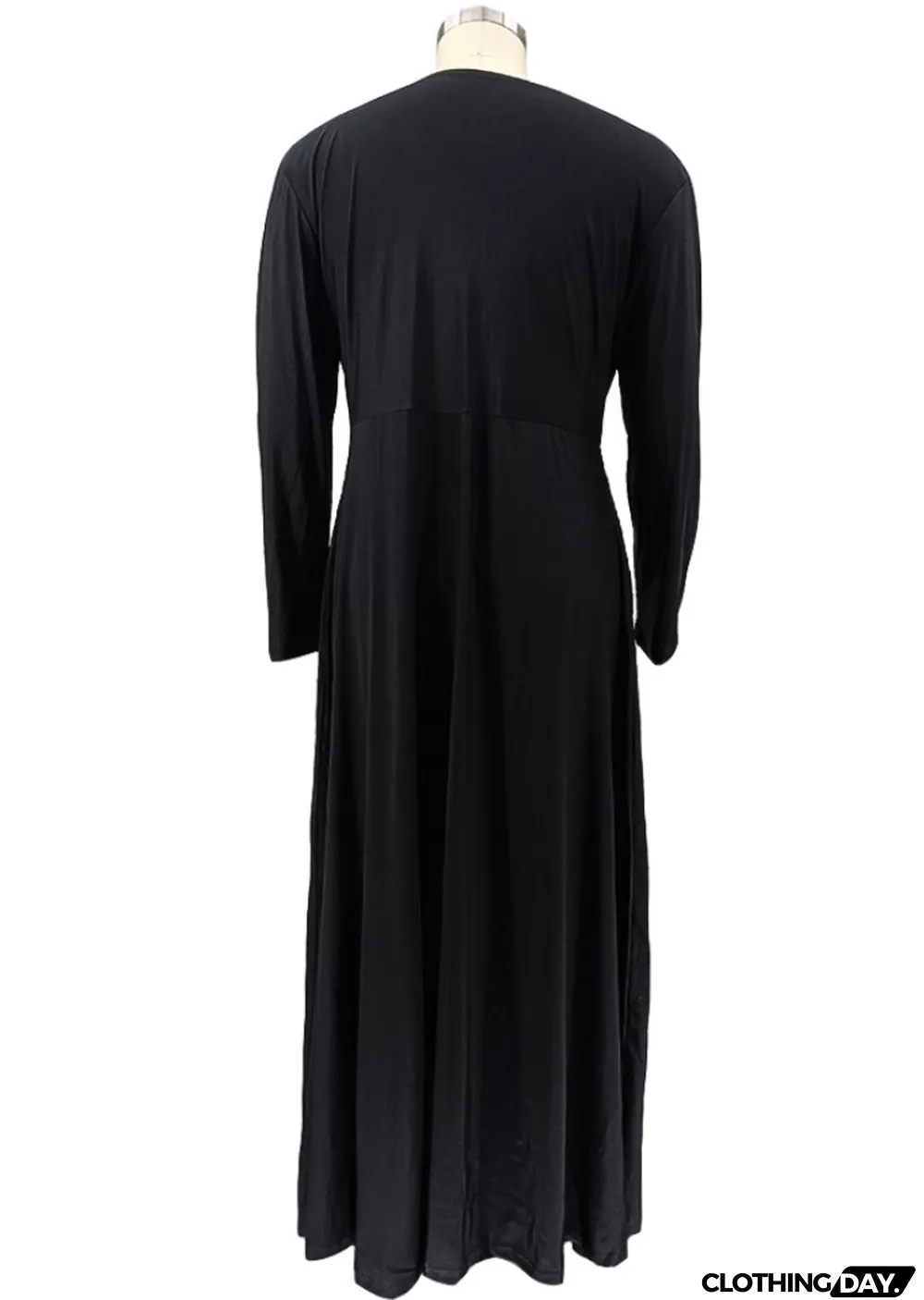 Autumn Black V-Neck Long Sleeves Plus Size Maxi Dress