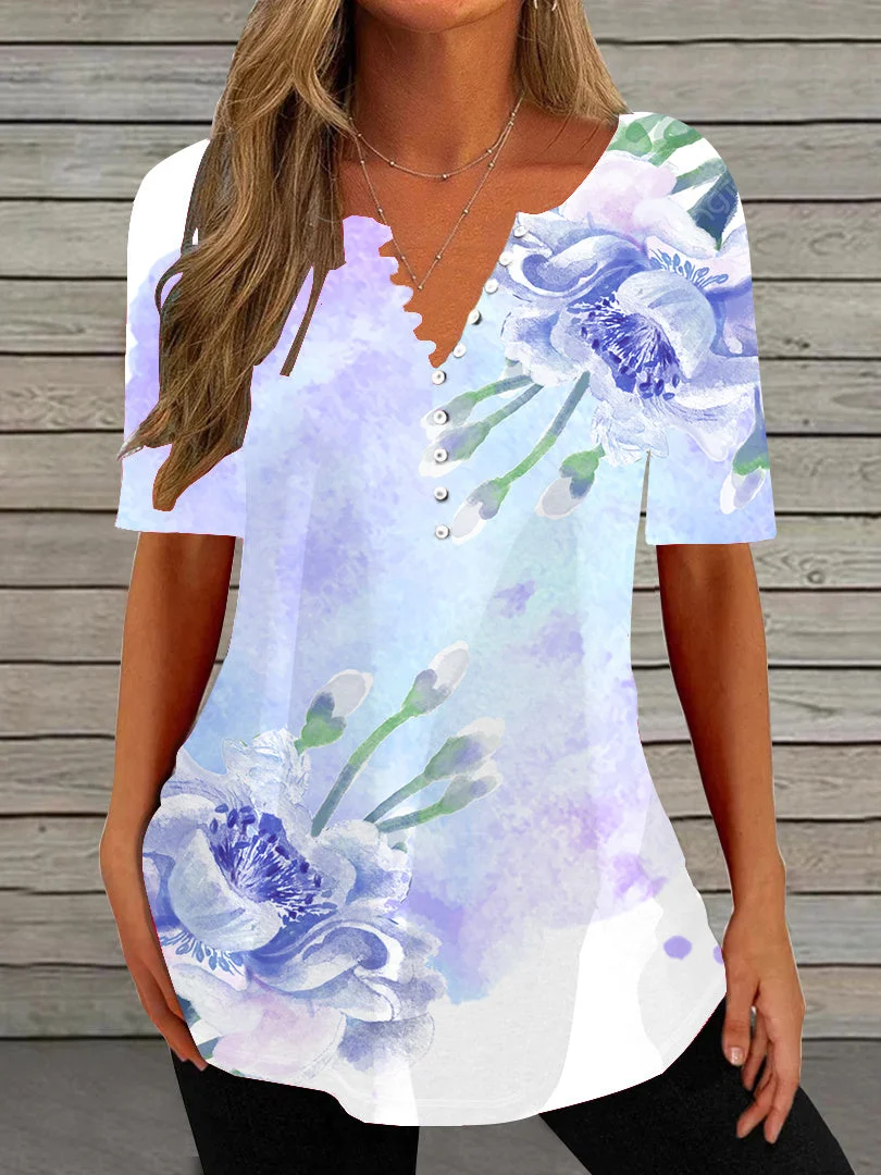 Women Half Sleeve V-neck Solid Color Dress