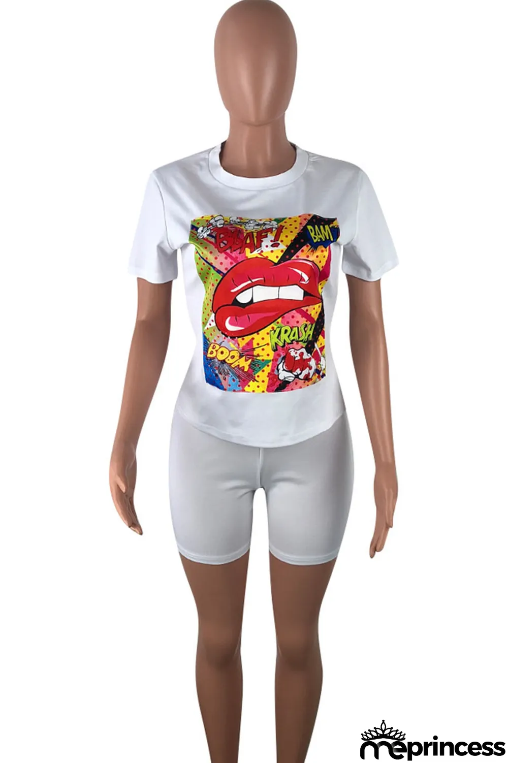 Orange Casual Letter Print Split Joint O Neck Short Sleeve Two Pieces