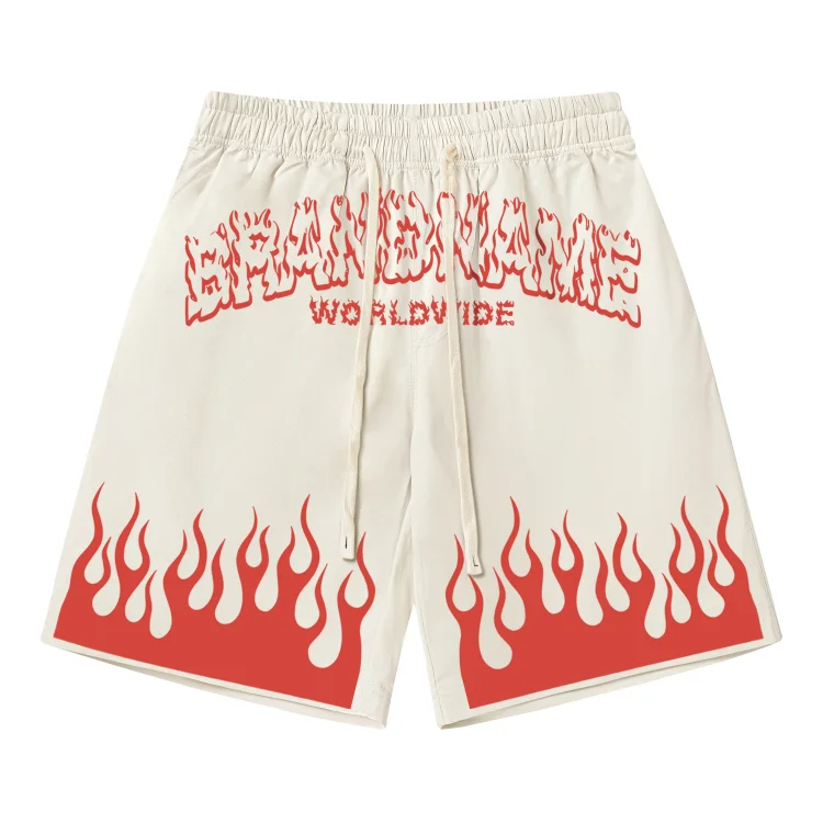 Hip Hop Flame Letter Print Shorts Loose Beach Shorts at Hiphopee