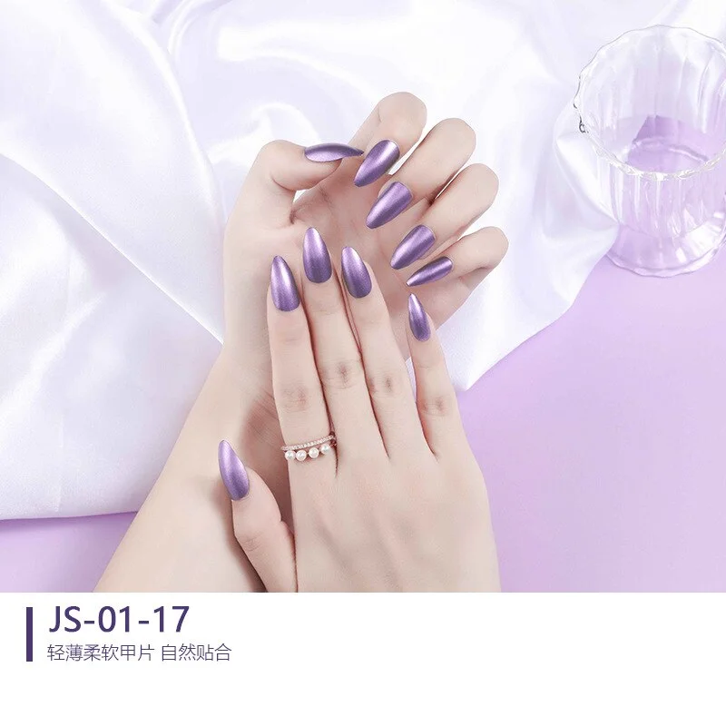 1 Sets 24 Pieces/Set Metallic Reflection Effect Almond Shape Full Cover 10 Sizes False Nail Tips Perfect For Night Out-Nail Inspo