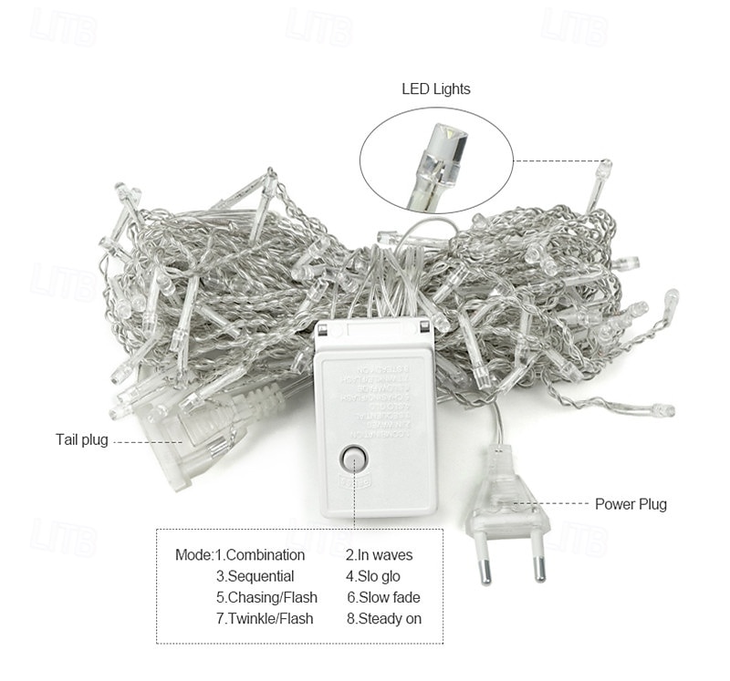 LED Icicle String Lights Xmas Holiday Curtain Lighting 3.5M 5M 216Leds For Xmas New Year Window Christmas Holiday Party Colorful Decoration AC220V 230V 240V EU Plug 2025 - $17.49 –P2