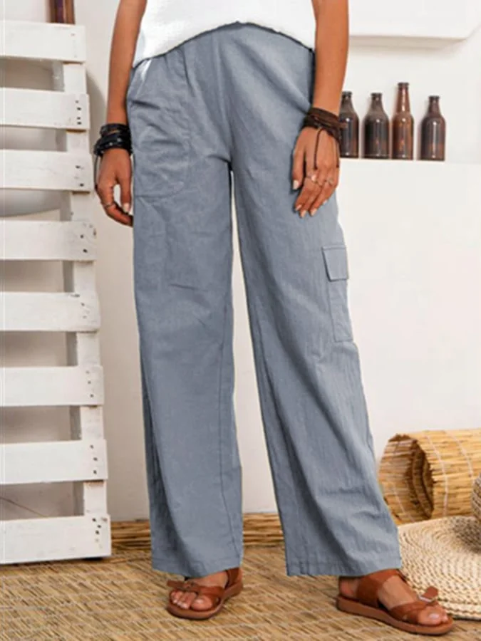 Solid Color Multi-Pocket Loose Casual Pants
