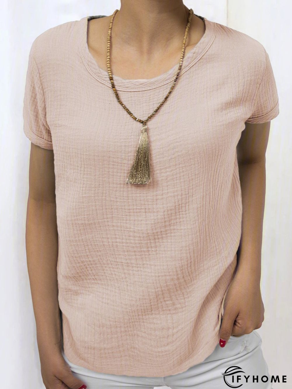 Plain Linen Short Sleeve Casual Blouses | IFYHOME