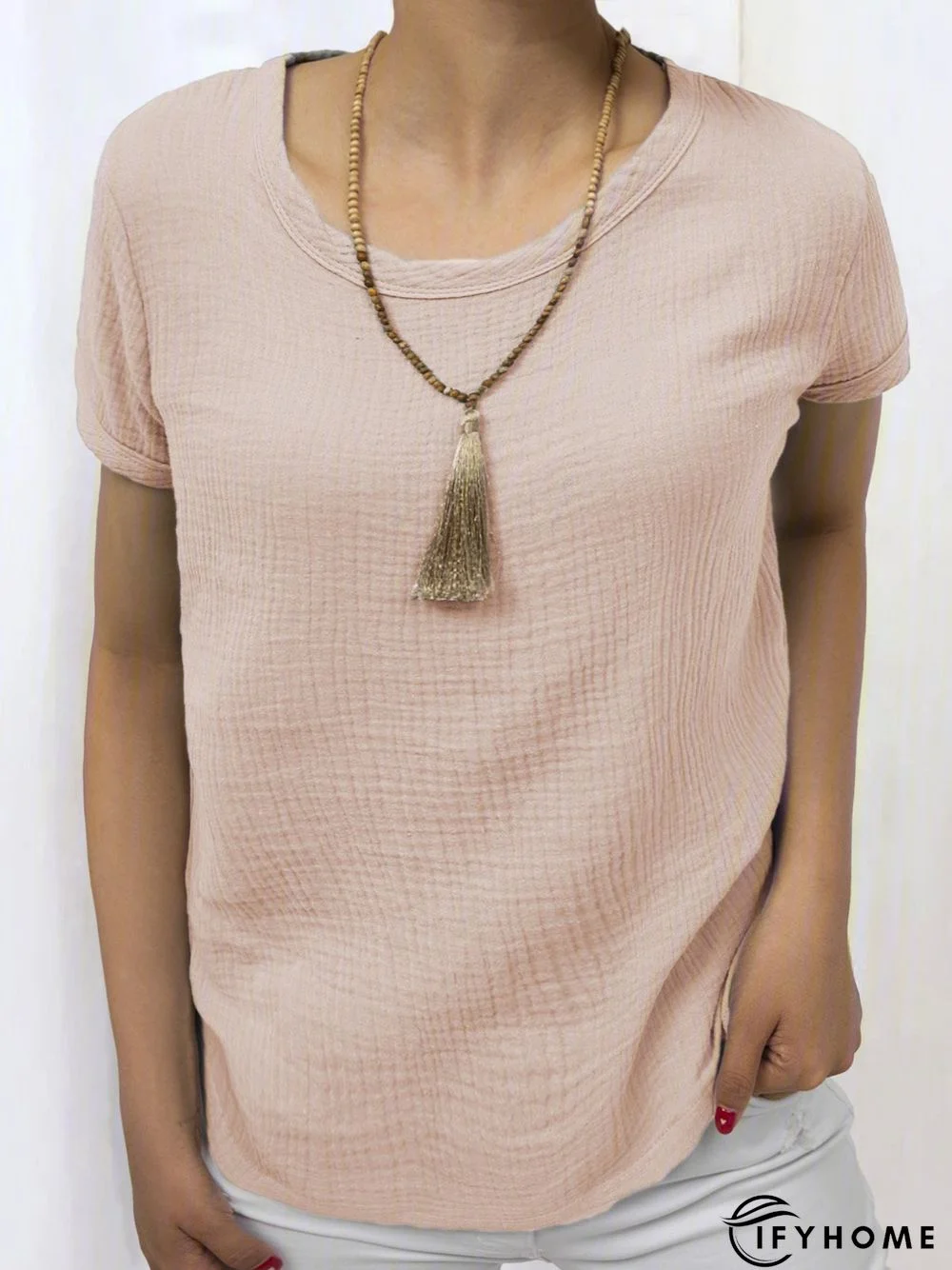 Plain Linen Short Sleeve Casual Blouses | IFYHOME