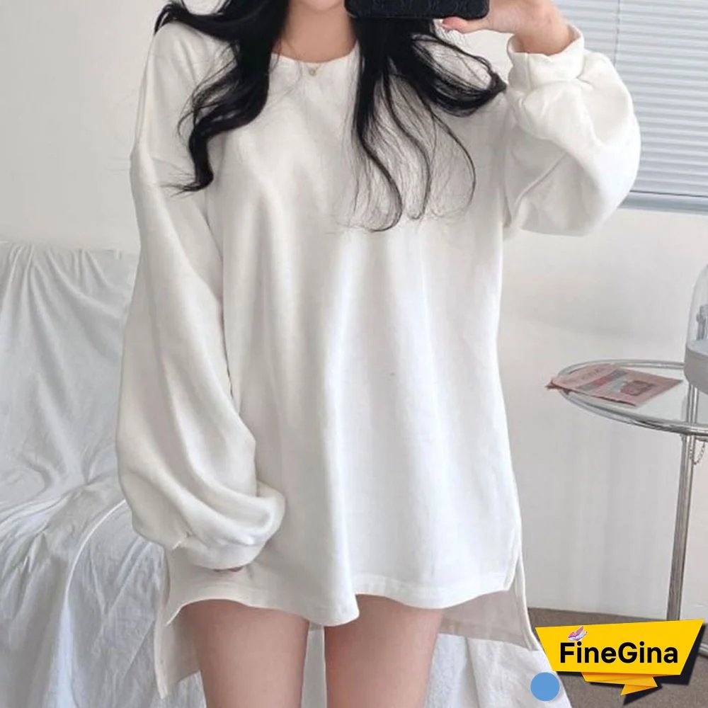 Round Collar Slit Sweatshirt V-neck Knit Vest Sweater Two Pieces