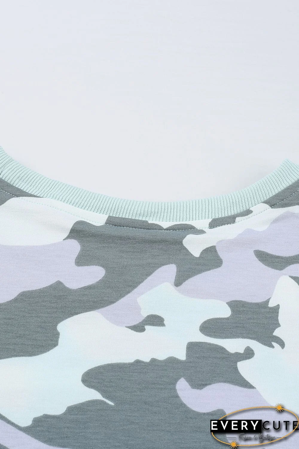 Light Green Camouflage Pullover Sweatshirt with Slits