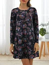 Vibrant Allover Print Crew Neck Loose Fit Dress - Women's Vintage Long Sleeve Dresses for Spring & Fall - Comfortable, Relaxed Style Clothing with Crew Neck Design