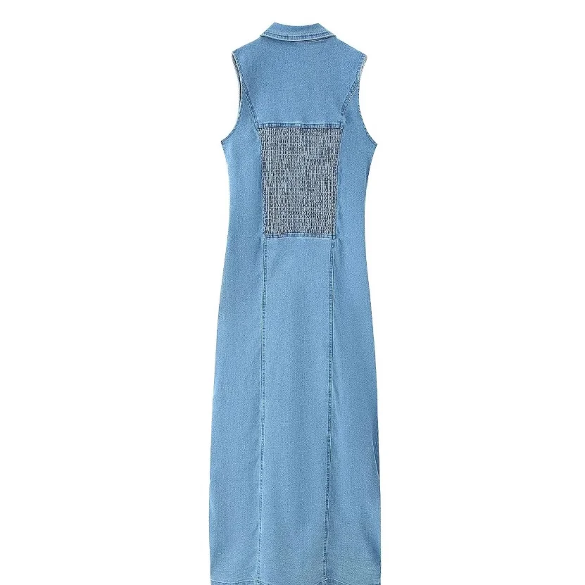 Nigikala Nigikala Women's Explosive Temperament Light Blue Sexy Cardigan Cowboy Button Dress