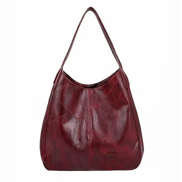 Women's Shoulder Bag Hobo Bag PU Leather Outdoor Office Shopping Large Capacity Solid Color claret Red Brown Black socialshop