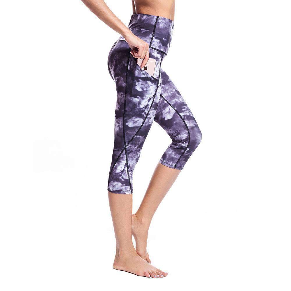 High Waist Side Pocket Printed Yoga Capri Leggings-elleschic