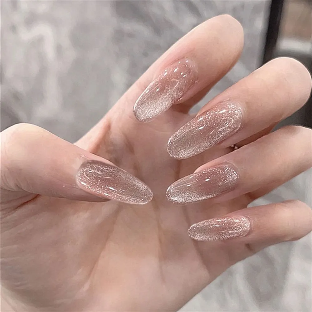 24Pcs/Set Cat Eye Phototherapy Nail Patch Wearable Fake Nail Short False Nail Wedding For Winter Autumn Wearable Full Cover-Nail Inspo