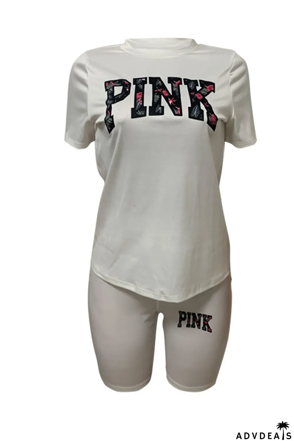 White Casual Print Patchwork O Neck Short Sleeve Two Pieces