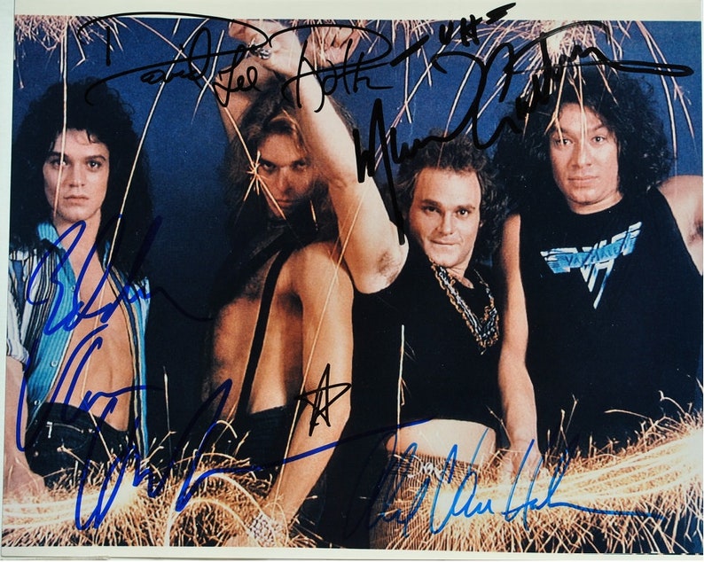 VAN HALEN SIGNED Photo Poster painting X4 David Lee Roth, Eddie Van Halen, Alex Van Halen, Michael Anthony wcoa