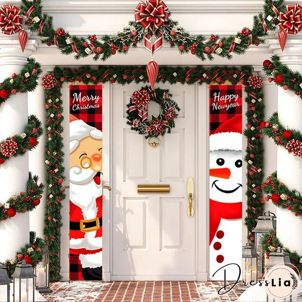 Snowman Santa Clus Merry Christmas Decorations Banner Christmas Porch Sign Hanging Banners For Indoor Outdoor Front Door Wall Xmas Christmas Decoration