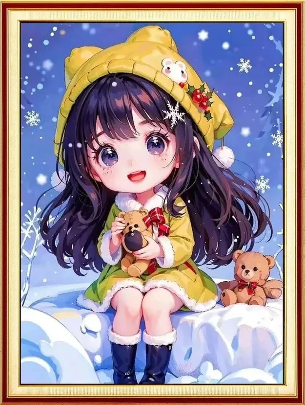 Cartoon little girl snow scene (40*60CM) Diamond Painting gbfke