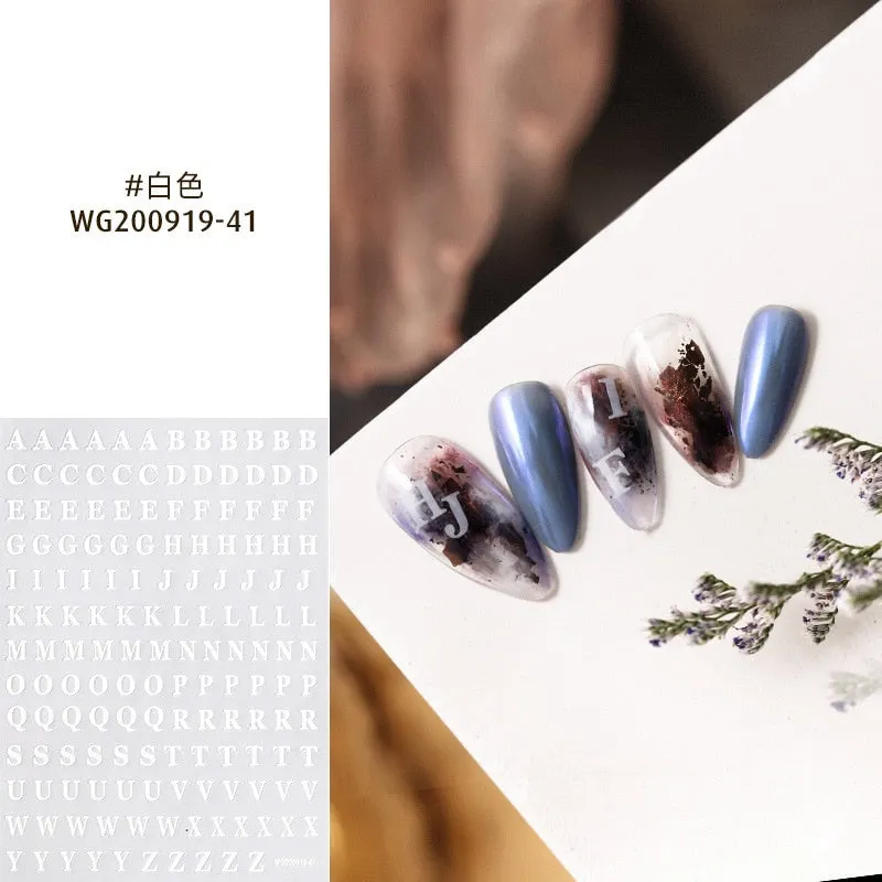 26 Alphabets Nail Sticker Decals Foil DIY Manicure Adhesive Polish Golden Silver 3D Design Letter Nail Decal Art Decorations-Nail Inspo