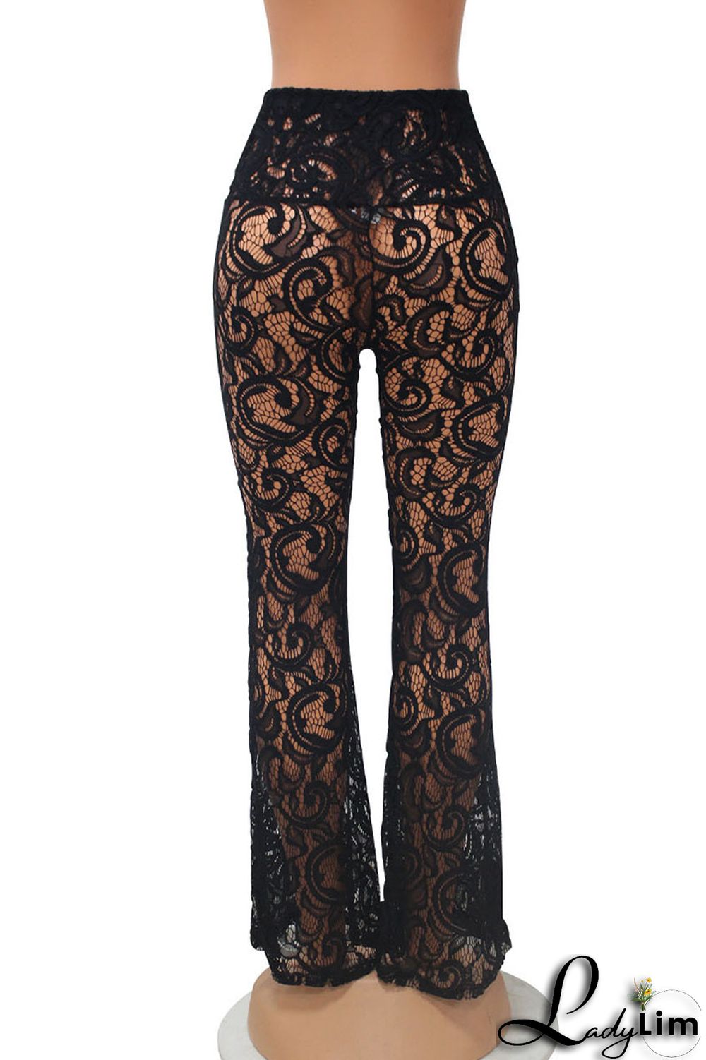 Black Sexy Solid Patchwork Boot Cut High Waist Speaker Solid Color Bottoms
