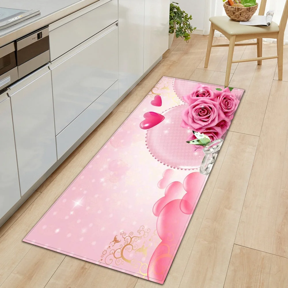 Modern Kitchen floor mat Strip Bathroom Entrance Porch Door Mat Bedroom Living Room Bedside Carpet Valentine Pattern