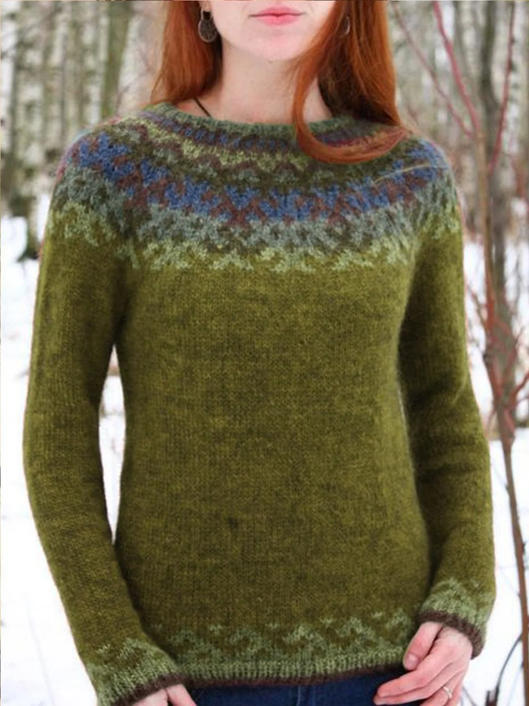 Casual Tribal Printed Crew Neck Long Sleeve Sweater | EGEMISS