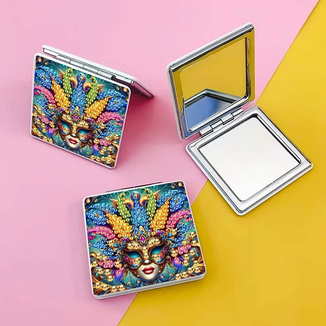 Mask-2 DIY Special Shaped Diamond Painting Compact Mirror Kits Diamond Art Painting Pocket Mirror for Beginners Adults Art Craft Woman Gifts