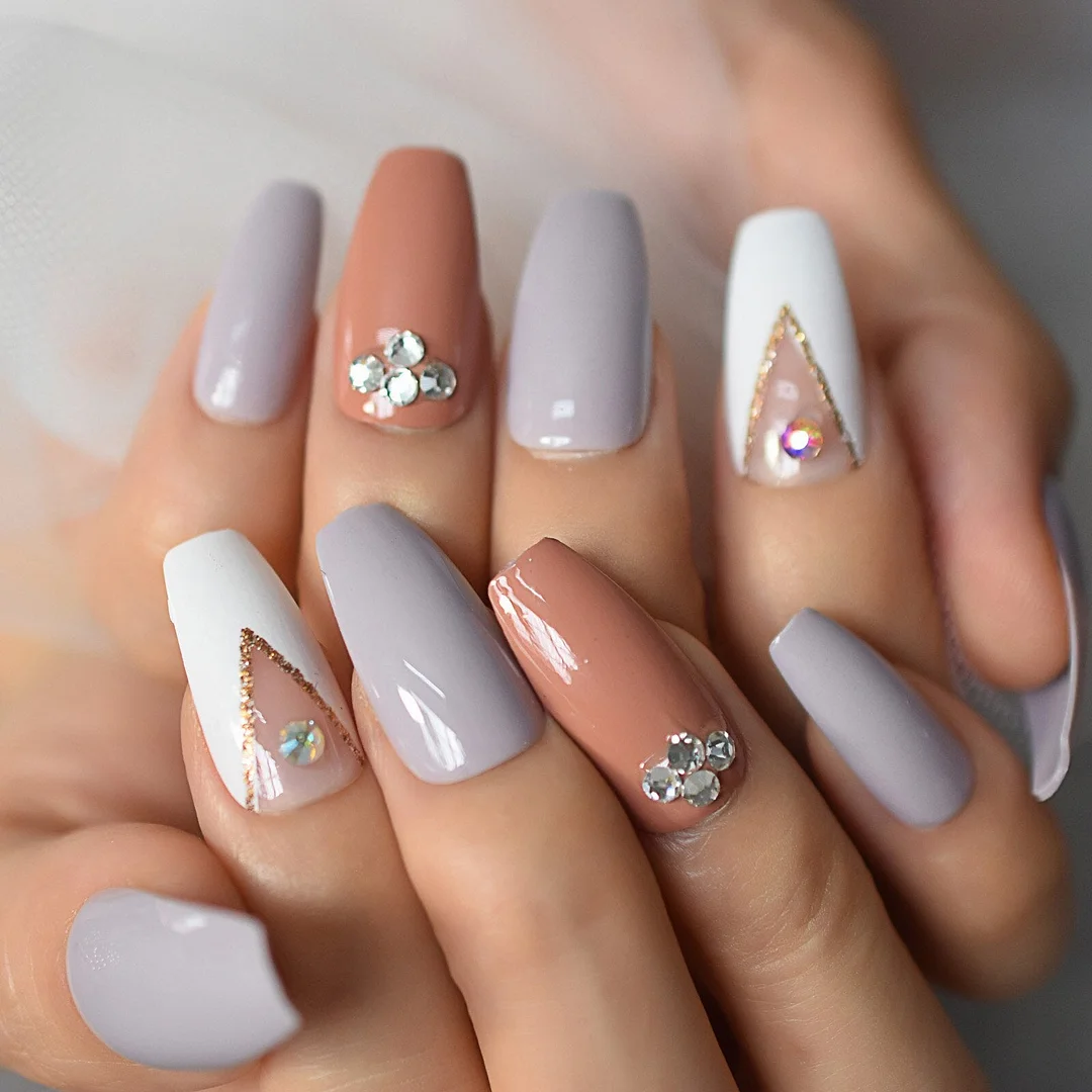 Medium Nail Tips Fingernail Full Cover Coffin Reuseable False Nail Press On Nails French Manicure Nail Art Pre Designs 2021 Aug.-Nail Inspo