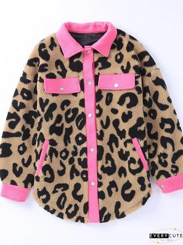 Leopard Print Polar Fleece Cardigan Jacket For Women