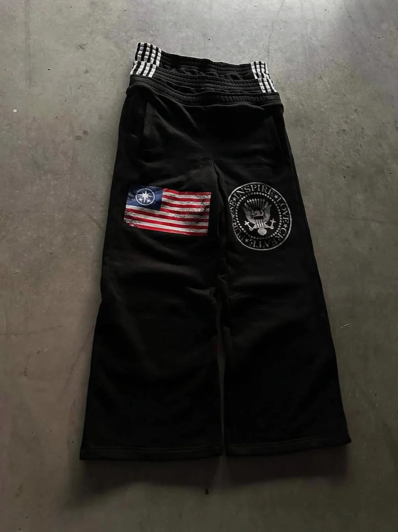 Athvotar Athvotar Waist New Trendy Broad Leg Trousers New Letter Embroidery Street Style Fashion Personality