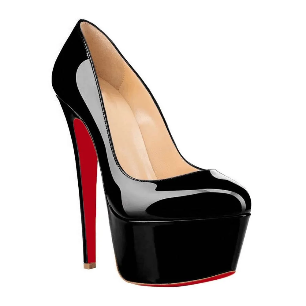 160mm Women's High Heels Pumps Platform Shoes Black Patent-vocosishoes