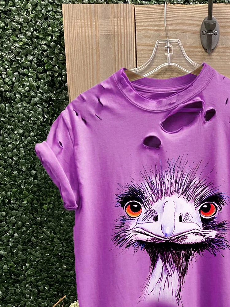 Bestdealfriday Purple Crew Neck Casual Cotton Blend Shirt Top 9537496