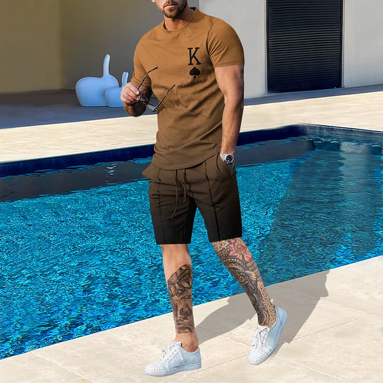 BrosWear Men's Gradual Casual Short Sleeve  T-Shirt And Short Co-Ord