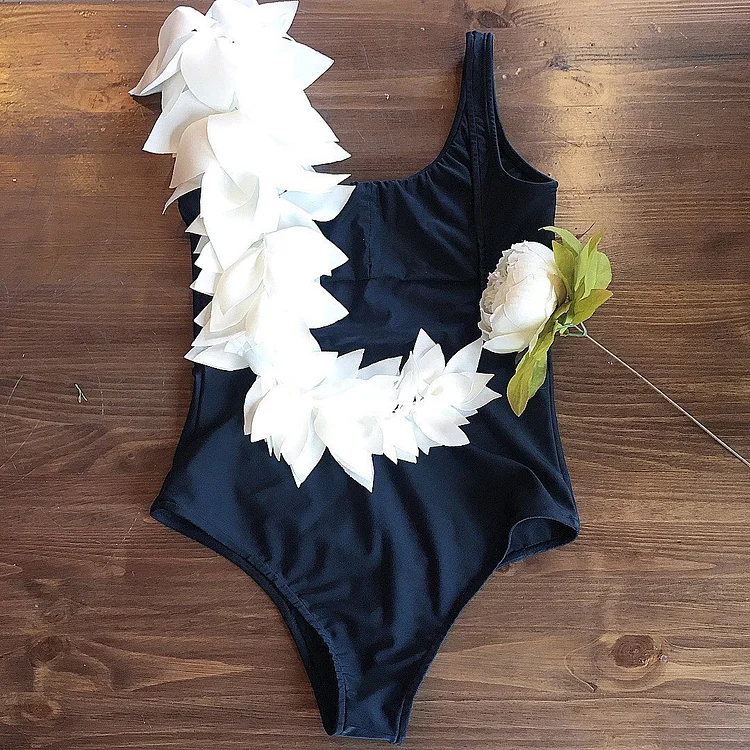 3D Flower Backless One Piece Swimsuit