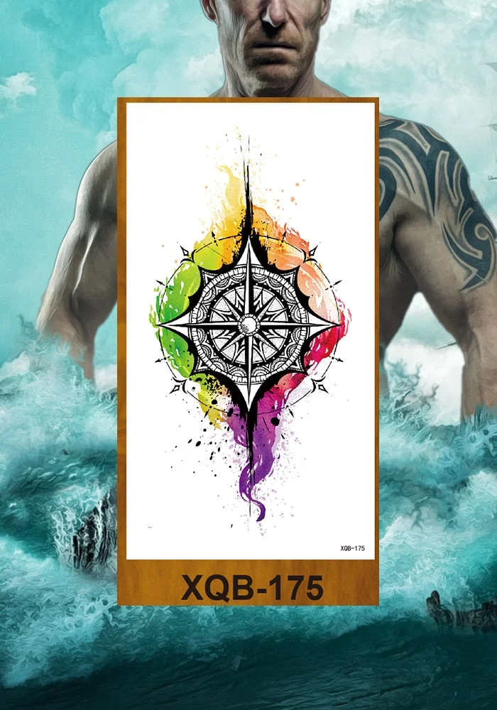 Temporary Tattoo Sticker Men Women Body Fake Tatoo Mechanical Robotic Arm Photorealistic Steampunk Astronaut Compass