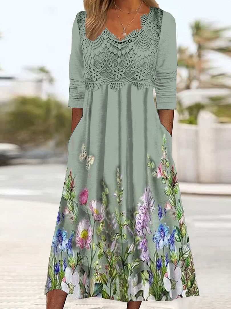 Women Long Sleeve V-neck Graphic Floral Printed Top