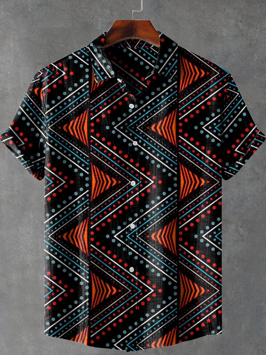 Abstract Lines Dots Art Print Casual 100% Cotton Shirt