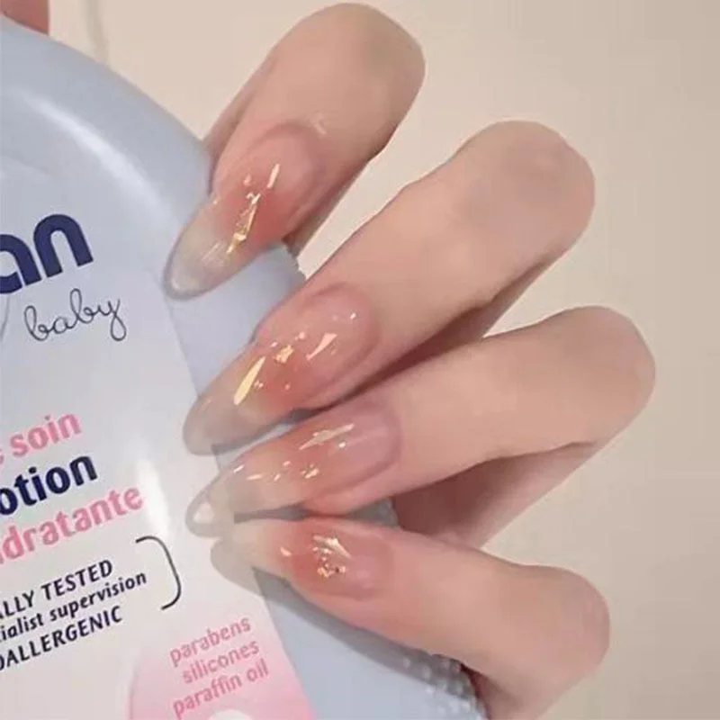 Sweet Summer Women Fake Nails Stickers Long Rose Pink Candy Color Wearable Nail Stickers Full Finished Nails With Glue 24pcs-Nail Inspo