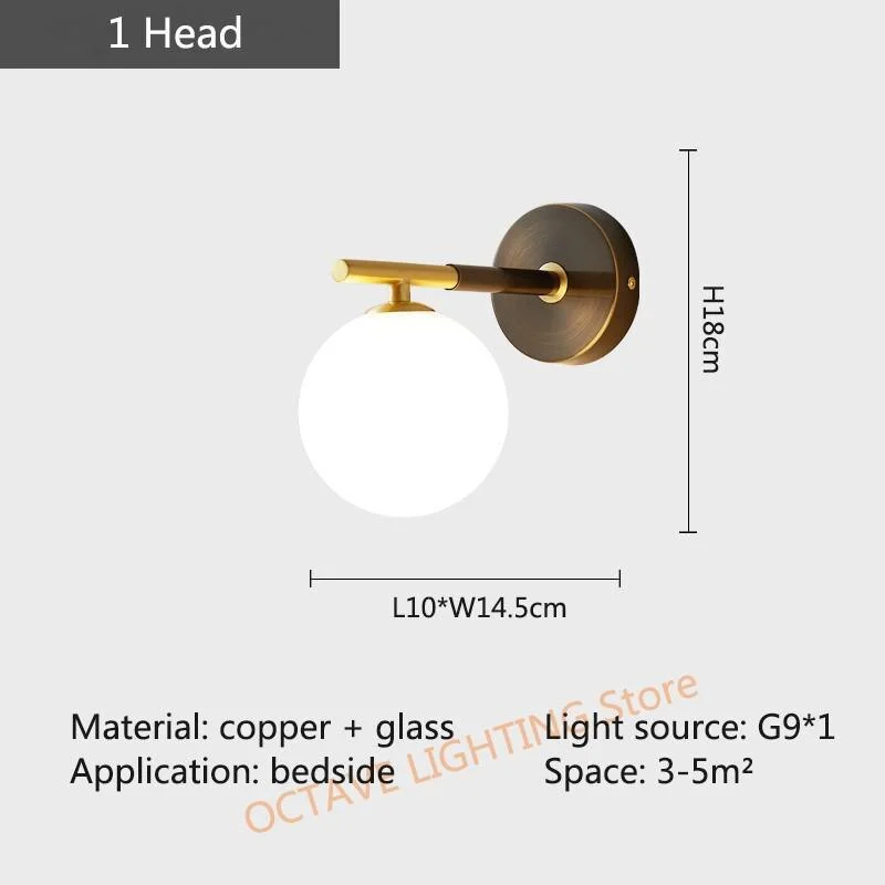 Copper Luxury LED Wall Light Postmodern Bedroom Bedside Glass Ball Wall Lamp TV Background Living Room Aisle Deco Sconces G9