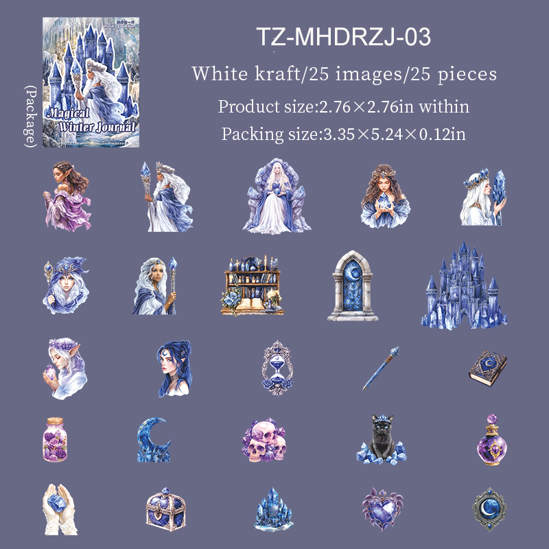 스티커 - 마법의 겨울 저널 시리즈 빈티지 캐릭터 성