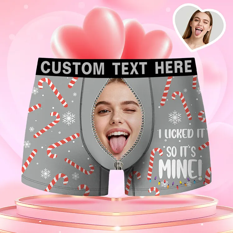 Valentine's Day Gifts Custom Face Men's Boxer Funny Face Gift For Boyfriend Style Underwear Birthday Gifts For Husband, Waistband Text Boxer Gift