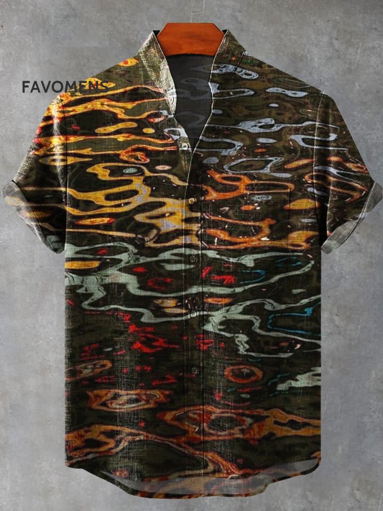 Retro Water Ripples Realistic Printed Casual 100% Cotton Shirt Multicolor / S