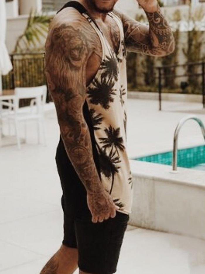 Vacation Style Coconut Tree Print Vests