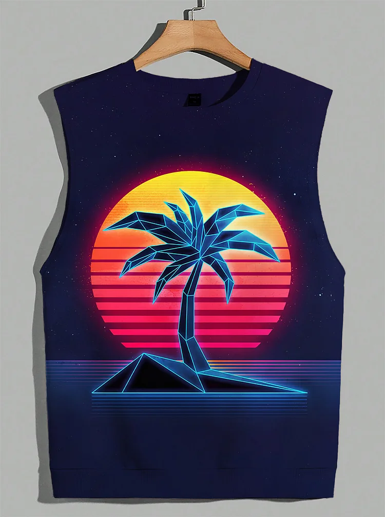 Men's Futuristic Coconut Tree Vaporwave Art Print Tank Top