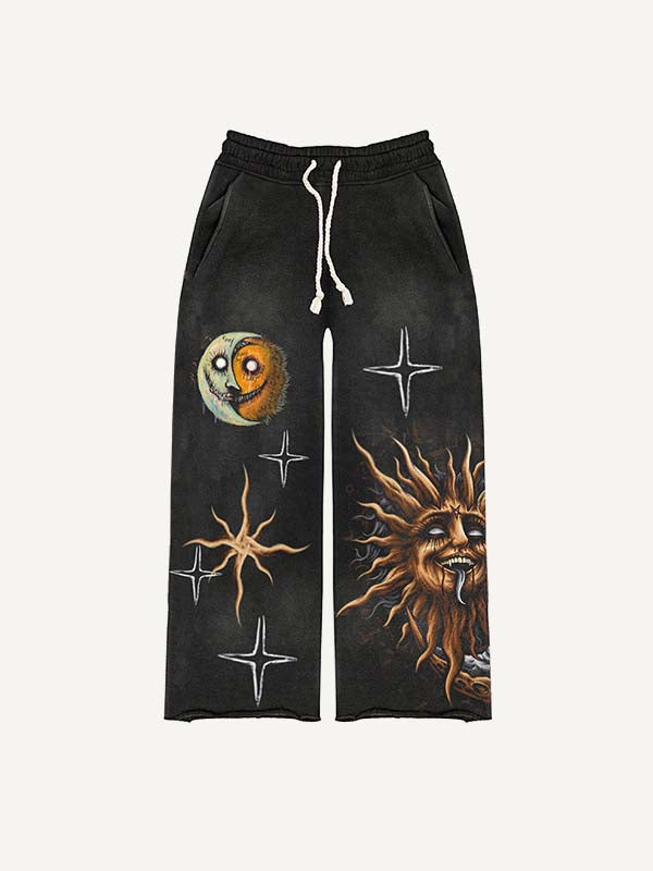 Evil Sun&Moon Print Elastic Waist Pants