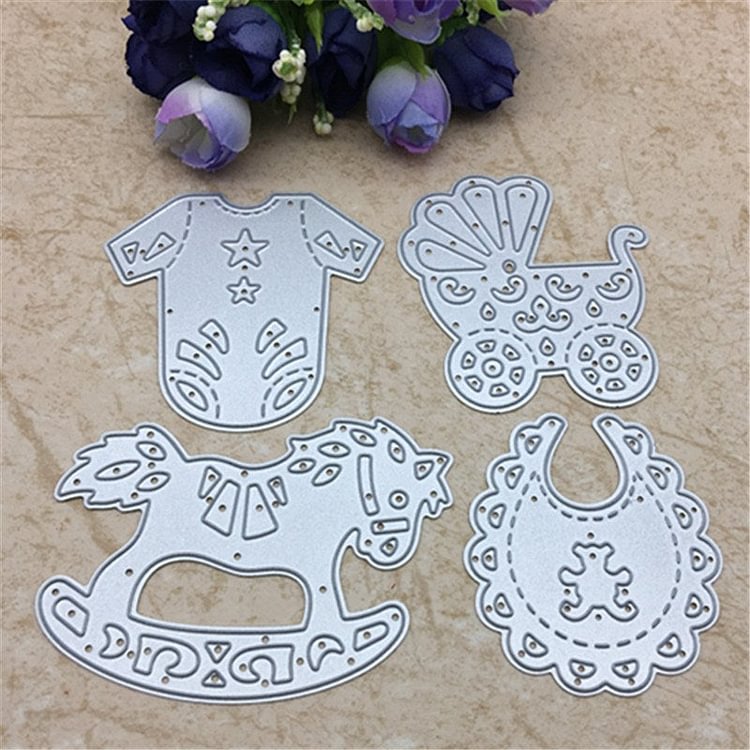4pcs Baby Suit Carriage Rocking Horse Cutting Dies Stencils DIY Scrapbooking Card Paper Craft Metal Decoration Embossing Folder