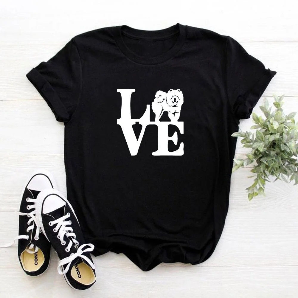 Funny I Love Chow Chow print cotton t shirts for women dog lover girlfriend Graphic Tees summer casual Female Tops drop ship