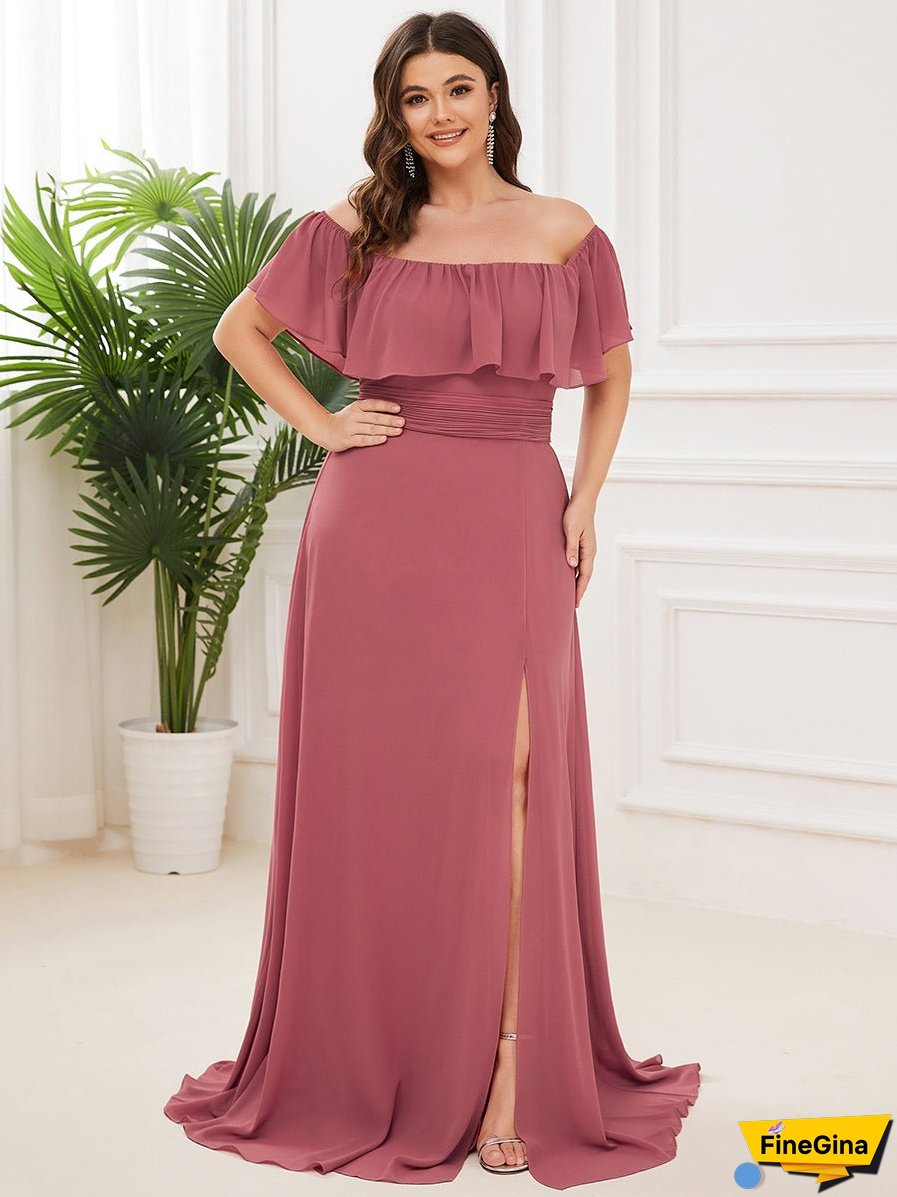 Women's Plus Size Ruffle Thigh Split Wholesale Bridesmaid Dresses