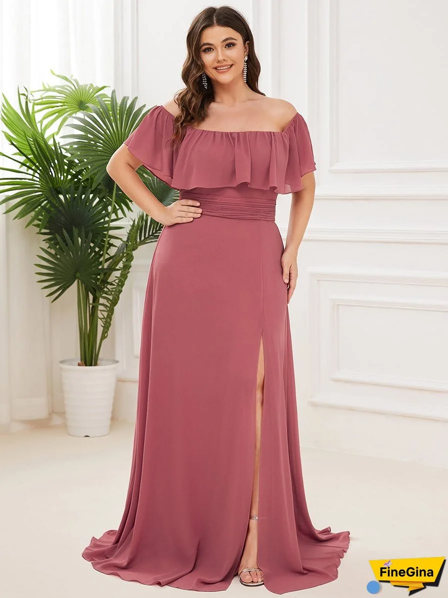 Women's Plus Size Ruffle Thigh Split Wholesale Bridesmaid Dresses